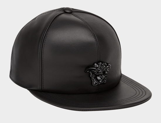 black leather fitted cap