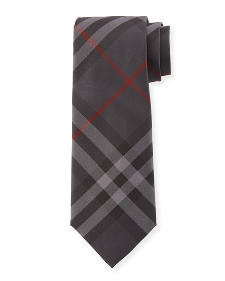 Burberry Manston Modern-Cut Check Silk Tie, Charcoal – All Travel Essentials