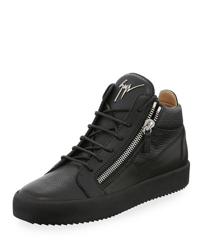Textured Leather Mid-Top Sneaker 