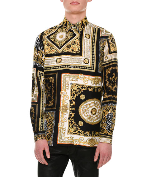 Versace Signature Baroque Print Silk Shirt Black – All Travel Essentials