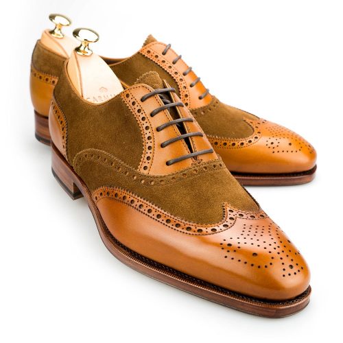 SPECTATOR SHOES 922 RAIN SPECTATOR SHOES IN TAN BOX CALF AND SNUFF SUEDE