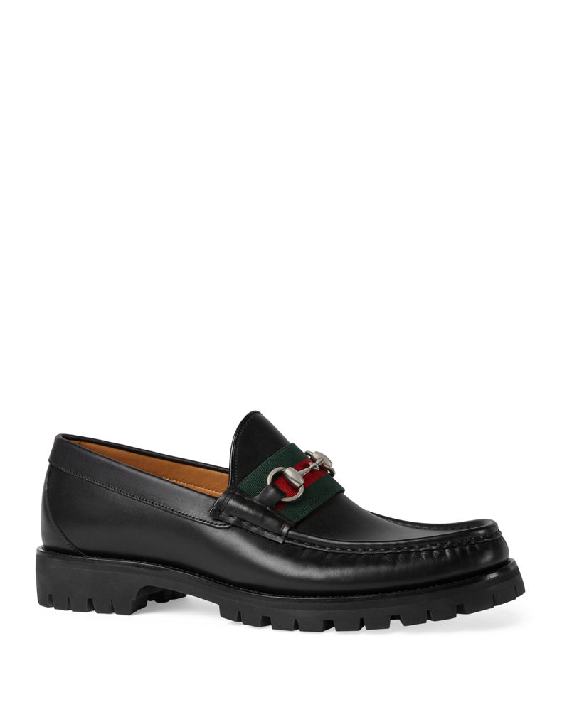 gucci leather web horsebit loafer
