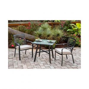 Hanover Pemberton 3-Piece Commercial-Grade Bistro Set with 2 Cushioned Dining Chairs and a 30 Square Glass-Top Table Cast Ash Gunme