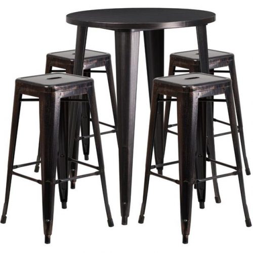 Flash Furniture Round Patio Bistro Set in Antique Black