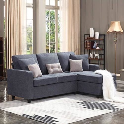 HONBAY Convertible Sectional Sofa Couch, L-Shaped Couch with Modern Linen Fabric for Small Space Dark Grey